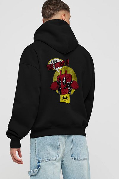 Ankhises Deadpool (1) Hanorac negru supradimensionat cu glugă, imprimat pe spate, bărbați, femei