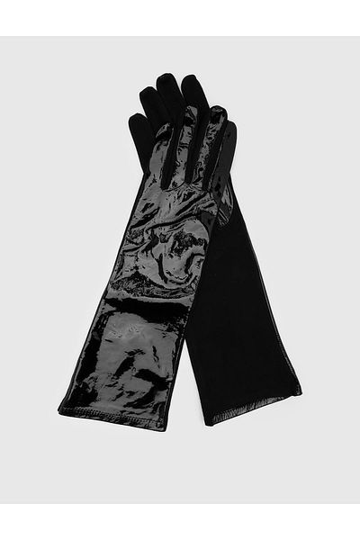 İLVİ Compton Women's Gloves Black Genuine Suede Patent Leather