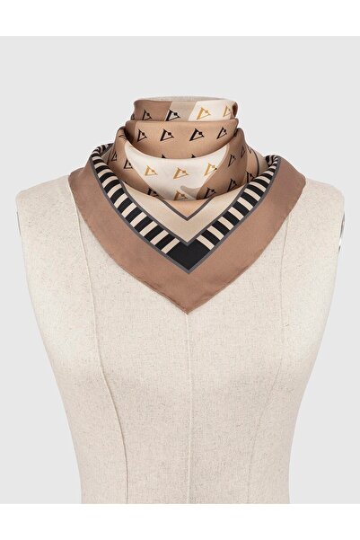 İLVİ Hjo Women's Scarf Brown Beige Cream Silk Twill