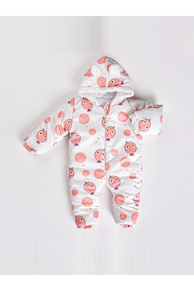 MAİBELLA New Trend Cute Orange Printed Jumpsuit for Baby Girl Boy - Winter Astronaut Jumpsuit with Ears and Zipper