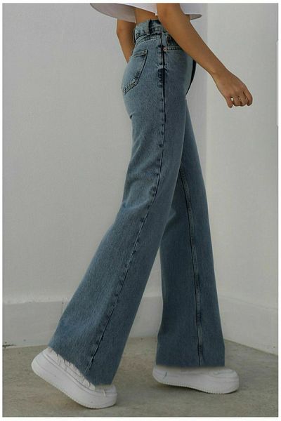 Livik Lycra Mid Snow Wash dámské kalhoty Palazzo se super vysokým pasem s volnými nohama Denim Jeans