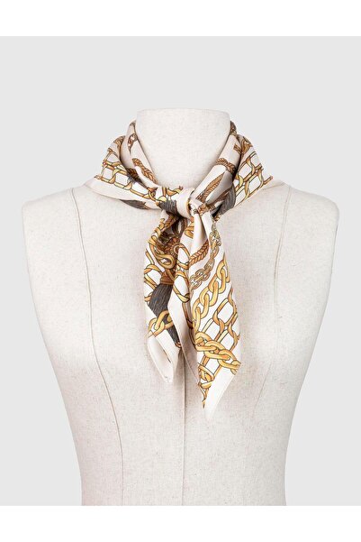 İLVİ Solros Women's Scarf Beige Mustard Silk Twill