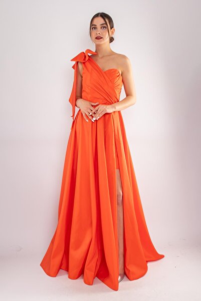 Saygın Giyim 477 Tek Omuz Kloş Etek Tafta Uzun Abiye