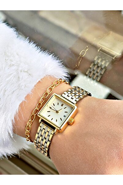 Tisaati Premium Series Square Calendar Metal Band Women's Wrist Watch-With Bracelet Gift