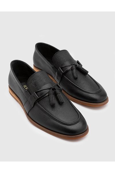 İLVİ Men's Black Loafer - Dino Genuine Printed Leather Shoes