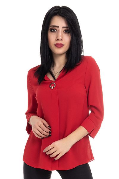 AYHAN 81285 Three-quarter Sleeve Crepe Blouse with Brooch
