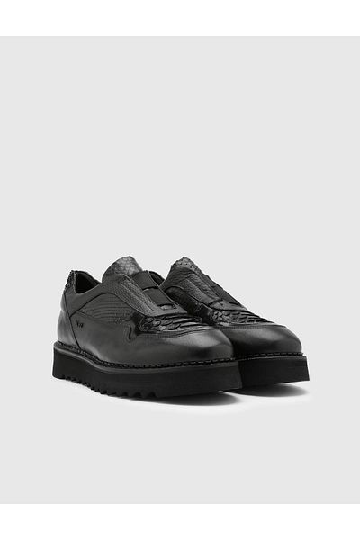 İLVİ Alwyn Genuine Snake Leather Men's Black Loafer Shoes