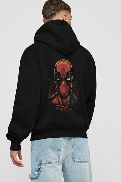 Ankhises Deadpool (10) Hanorac oversize cu glugă cu imprimeu la spate - bărbați și femei