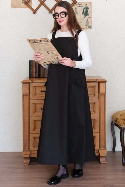 Ceylan Otantik Black Linen Skirt Salopet