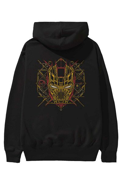 Ankhises Iron Man 1 Back Printed Negru Oversize Glugă Hanorac Bărbați Femei