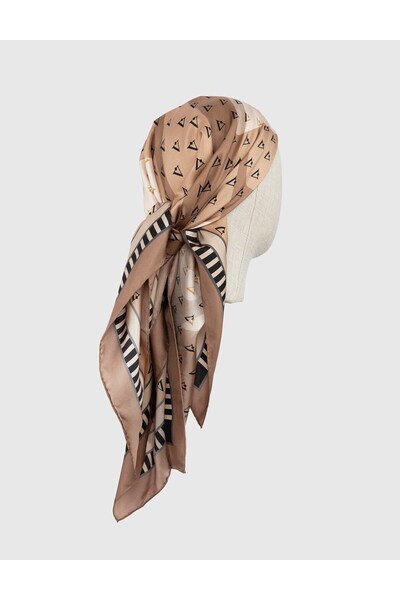 İLVİ Hjo Women's Scarf Brown Beige Cream Silk Twill