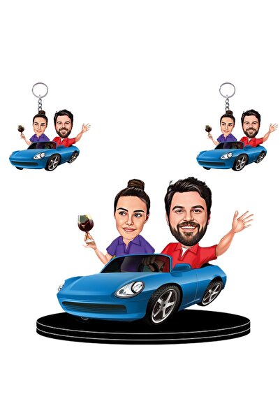 Genel Markalar Kişiye Özel Arabalı Çift Figürlü 3d Ahşap Biblo,sevgiliye Hedi...