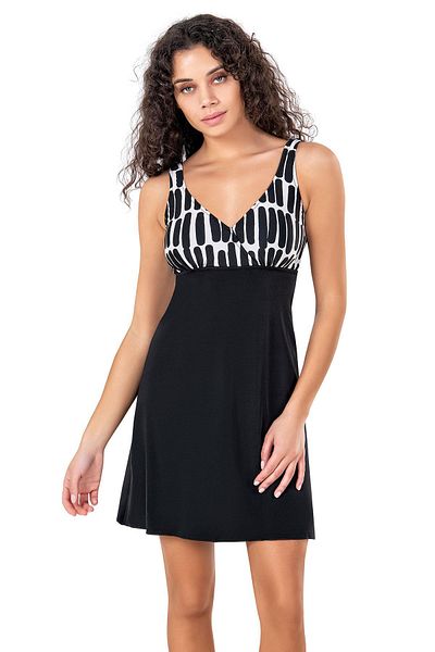 Endeep Women's Black and White Patterned Dress Swimsuit