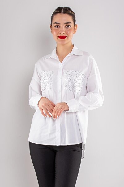 AYHAN 50733 Taşlı Cep Detay Pamuklu Gömlek