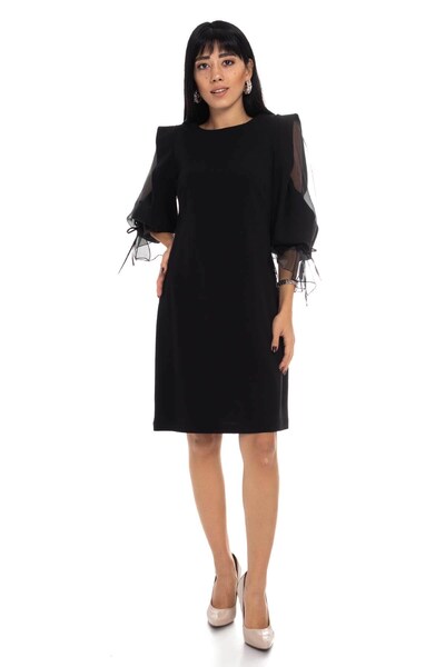 AYHAN 60627 Kolları Organze Tül Krep Elbise