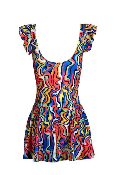 Endeep Beria Women's Ruffle Detailed Abstract Patterned Skirt Dress Swimsuit
