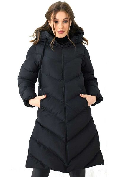 VENAKA Women's Hooded Black Inflatable Coat with Zip on the Sides
