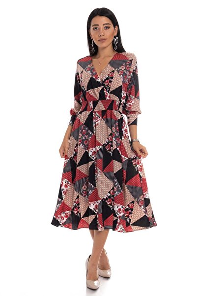 AYHAN 61270 Beli Lastikli Desenli Elbise