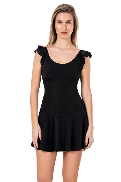 Endeep Women's Khaki Swimsuit with Ruffle Detailed Skirt