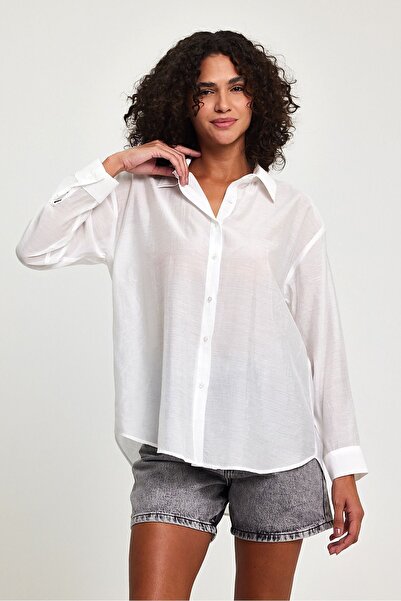 VİOLETTE Kol Katlamalı Transparan Gömlek