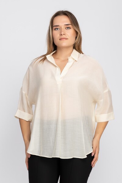 AYHAN 50466 Tencel Kumaş Düşük Kol Gömlek