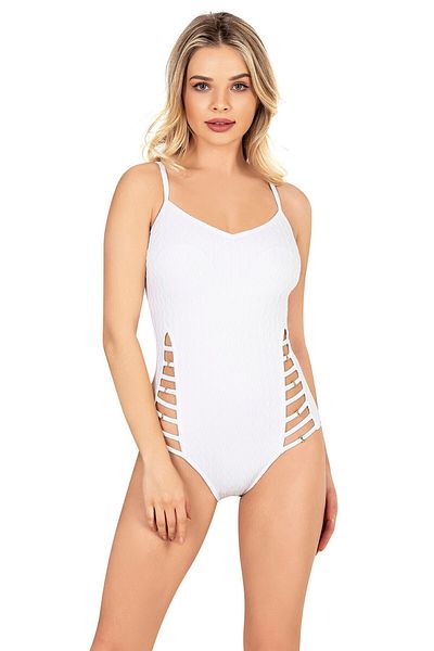 Endeep Textured White Swimsuit with Women's Accessories
