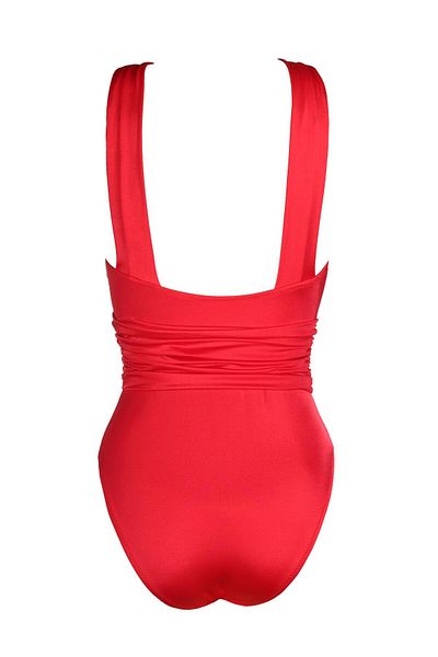 Endeep Red Gather Detailed Women's Wine Swimsuit