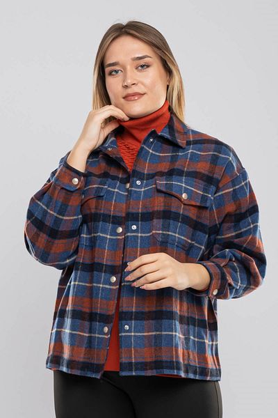 AYHAN 50495 Cămașă de damă Lumberjack în carouri cu mâneci liliac