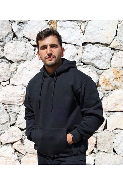 BEG COLLECTİON Three Thread Unisex Hooded Oversize Sweatshirt