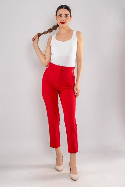 AYHAN 70609 Waist Dart Buckle Fabric Trousers