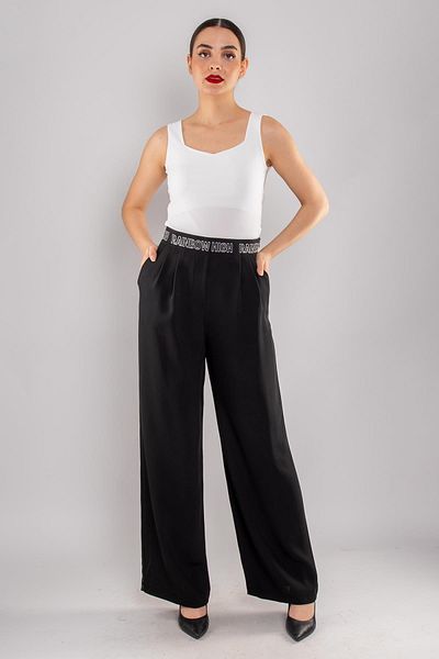 AYHAN 70636 Pantaloni largi plisați cu talie înaltă curcubeu