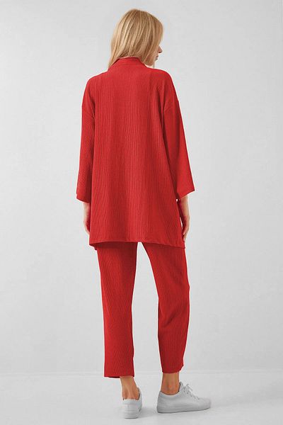 SUHIS Red Kimono Trousers Knitted Set