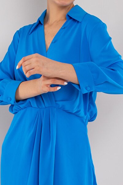 AYHAN 61853 Uzun Kol Drapeli Kısa Elbise