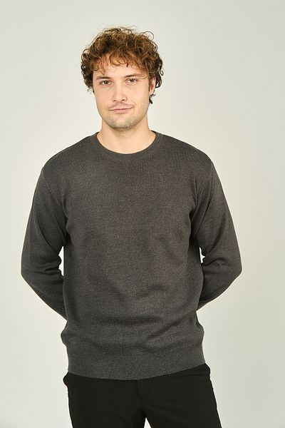 Ateş Triko Men's Crew Neck Wool Sweater 1025 Dark Gray
