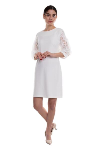 AYHAN 61506 Balon Tül Kol Kadın Krep Elbise