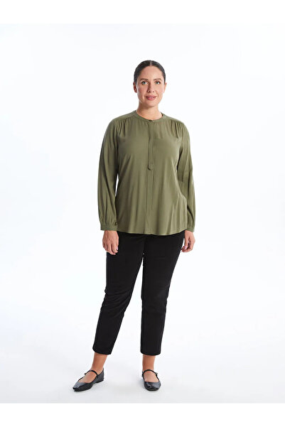 LC Waikiki LCW Grace Haki Kadın Hakim Yaka Düz Bluz