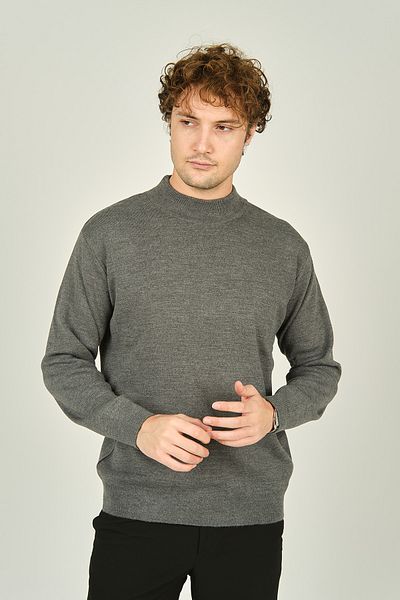 Ateş Triko Men's Half Turtleneck Wool Sweater 6091024   Dark Gray