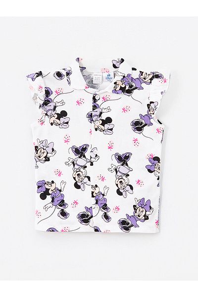 LC Waikiki Set de pijamale pentru fetiță cu imprimeu Minnie Mouse cu gât polo LCW cu pantaloni scurți