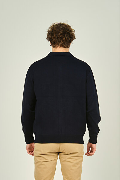 Ateş Triko Чоловічий трикотажний вовняний пальто з блискавкою та двома кишенями 0103 Синій