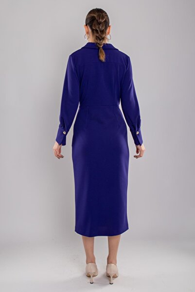 AYHAN 61924 Kruvaze Yakalı Uzun Krep Elbise