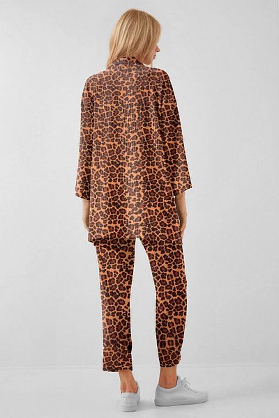SUHIS Leopard Patterned Kimono Pants Knitted Set
