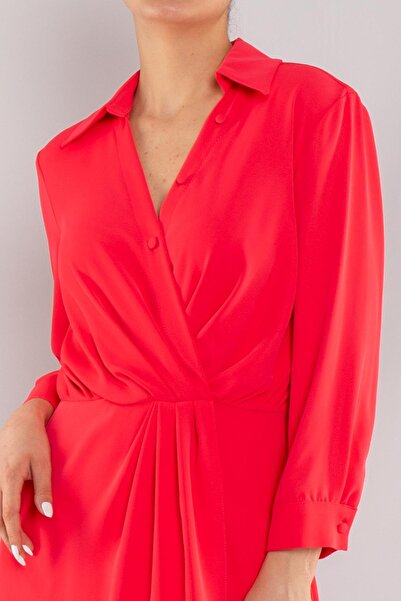 AYHAN 61853 Uzun Kol Drapeli Kısa Elbise