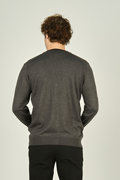 Ateş Triko Men's Buttoned V-Neck Wool Cardigan 2010 Dark Gray