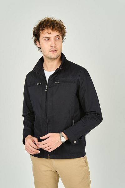 daynax Men's Judge Collar Zippered Pocket Detailed Seasonal Sports Coat 4600 Navy Blue