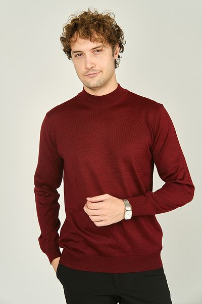 Ateş Triko Men's Half Turtleneck Wool Sweater 0004 D. Claret Red