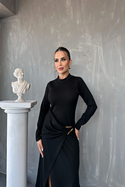 KAMACI BUTİK Bisiklet Yaka Özel Tasarımlı Yırtmaç Detaylı Abiye