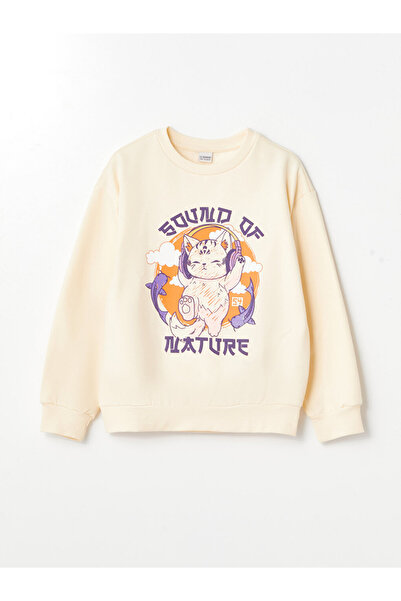 LC Waikiki Beige Crew Neck Girl's Thick Sweatshirt
