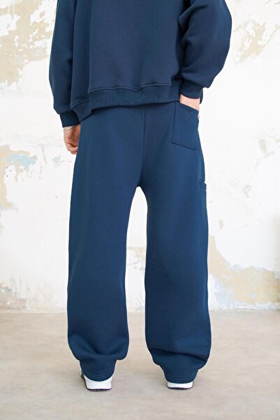 HAFKAGİYİM Μπλε Navy Cozy Basic Πλισέ φαρδιά φόρμα