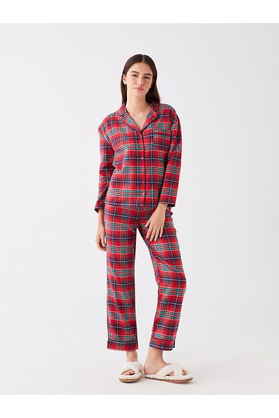 LC Waikiki Shirt Collar Plaid Women's Pajamas Set