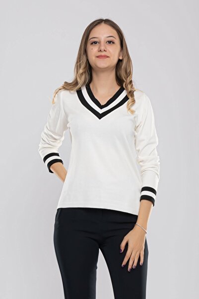 Jm Triko 903 Vyaka Iki Renkli Çizgili Kadın Triko Bluz